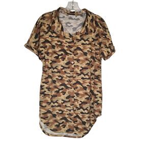 LuLaRoe Charlie Green Camouflage Camo Button Up Shirt Small Army Hunting